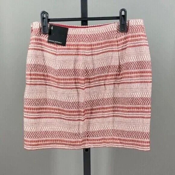 NEW Banana Republic Skirt Womens 4 Red White Striped Woven preppy classic - Picture 9 of 11